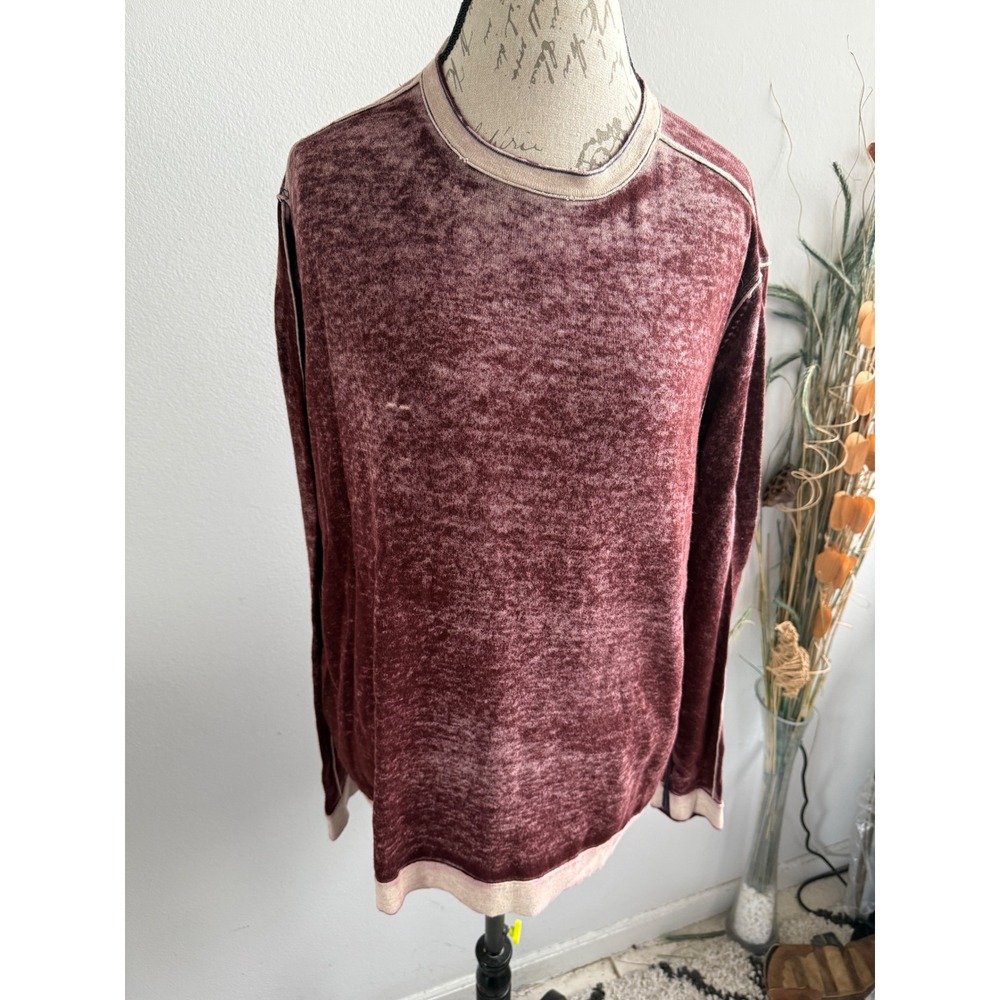 Tommy Bahama Jeans‎ Mens XL Burgundy Acid Wash Cotton Knit Crewneck Sweater